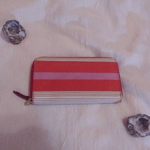 Fossil Triped Pattern Zipper Wallet